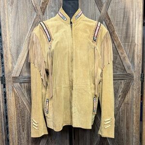 T4 West Vintage Tan Suede Fringe and embroidered bead Jacket